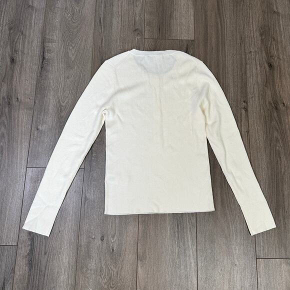 J.Crew Henley Sweater WMNS L Mountain White Long Sleeve Ribbed Tencel Crew Neck - Picture 5 of 7